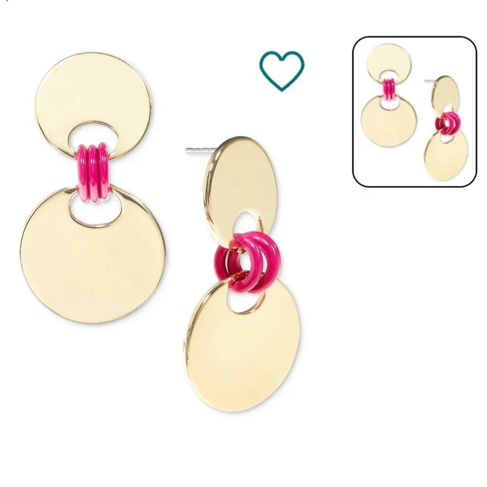 On 34th Gold-Tone Disc & Color Ring Drop Earrings - NWT
